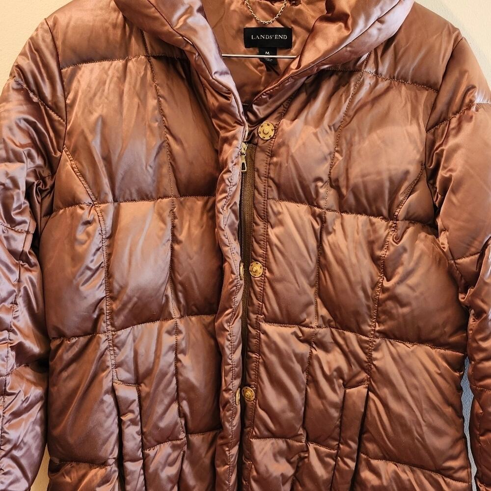 Lands End Bronze Down Puffer Coat Size Medium 10-12 - Picture 3 of 9